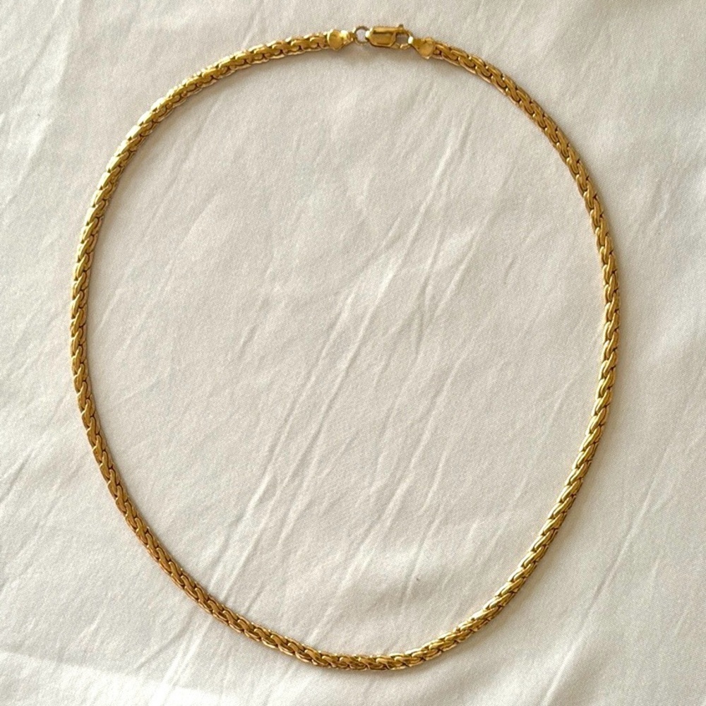 Vintage Gold Herringbone Chain Thicker .25” Width Necklace 21” Heavyweight - Picture 3 of 13
